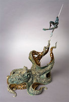 "Wrestling With Demons" Cast bronze octopus and aquatic warrior