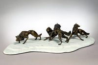 "Cold Feet"
Cast bronze lean and mean wolf pack on a hand tooled marble base
